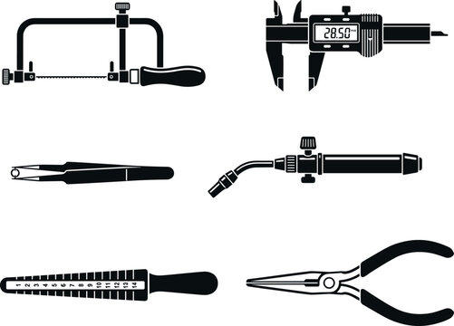 Professional Jewelry Making Tools Goldsmith Workshop Bench and Precision Metal Crafting Equipment Vector Icon Set