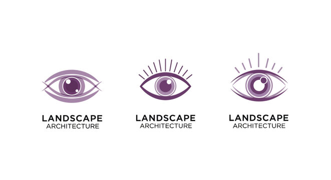 Three stylized eye logos for landscape architecture branding.
