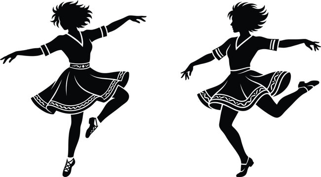 Irish dance silhouette illustrations dynamic poses for cultural designs
