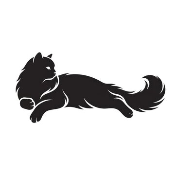 Refined Silhouette of a Persian Cat Reclining Gracefully in an Ancient Persian Motif