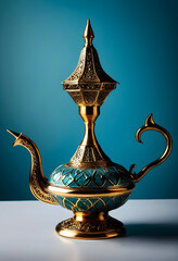 Obraz premium Decorative Aladdin lamp on blue background