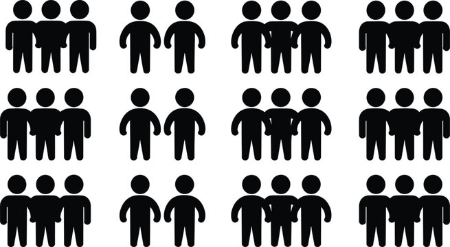 People crowd silhouette vector collection with groups of stick figures isolated on a white background