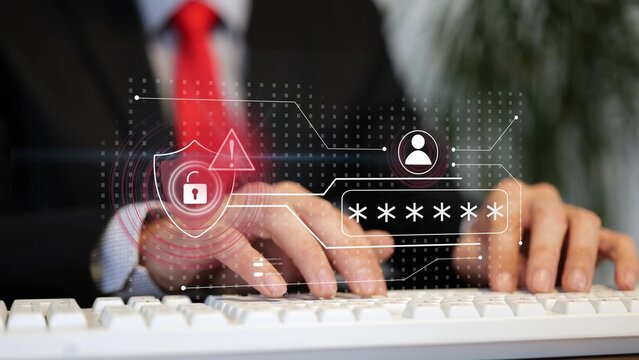 Cybersecurity breach showing stolen password, compromised user credentials and identity theft warning concept