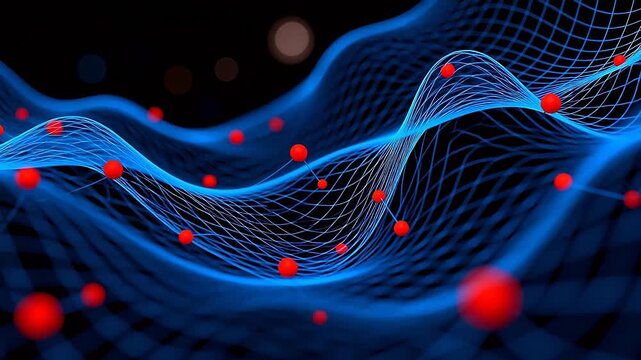 Abstract blue wave with red nodes