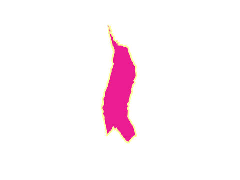 Abstract pink shape with a rough textured yellow border on a white field