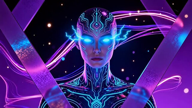 Cybernetic humanoid with glowing circuit patterns