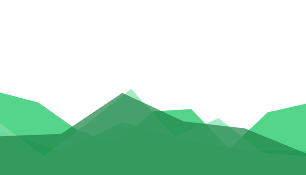 Abstract geometric mountain landscape PNG element - overlapping green peaks, polygon shapes, hills. Modern flat minimalist design. For banners, backgrounds. Isolated transparent object.