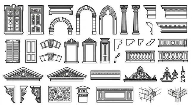 Architectural Classical Facade Details CAD Windows Arches Cornices Restoration Library Set