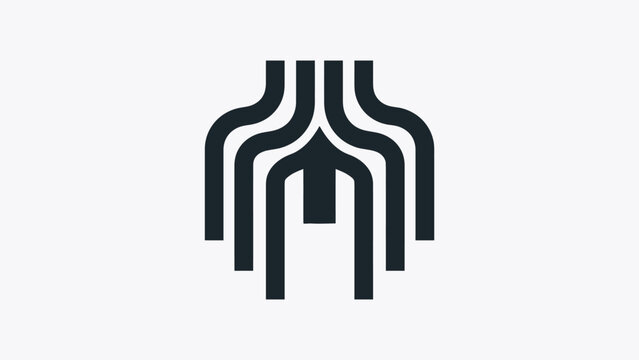 Minimal black circuit board tree root icon.