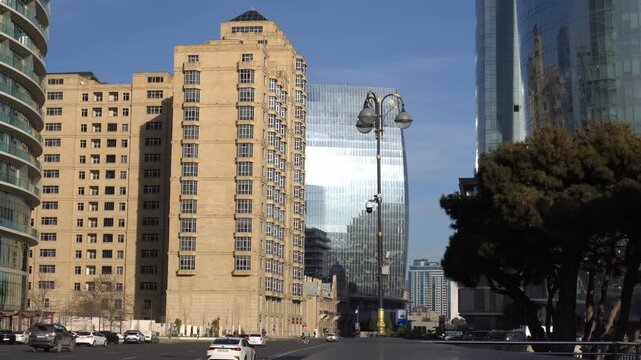 Urban scenery featuring city architecture in Baku, Azerbaijan.