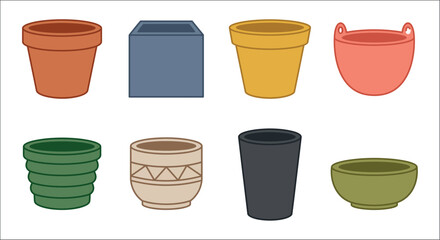 Fototapeta premium Assorted ceramic pots and vessels a colorful vector illustration on a white background