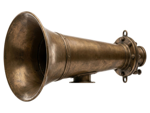 Vintage nautical brass foghorn siren isolated with transparent background