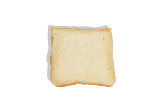 Top view of a single white bread slice isolated on a transparent background. Minimal bakery food concept.