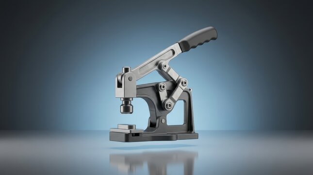 Toggle press tool 3D render leverage pressing instrument engineered for repetitive forming assembly and workshop efficiency