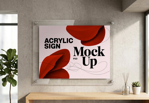 Acrylic Sign Mockup on Concrete Wall