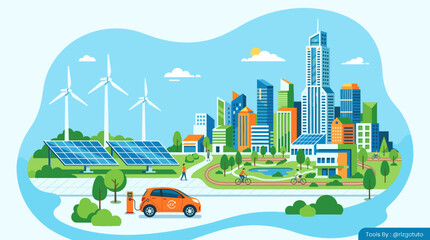 Eco friendly city with renewable energy infrastructure. © gacor
