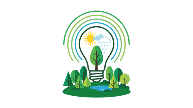 Ecological lightbulb design with trees and energy cycles