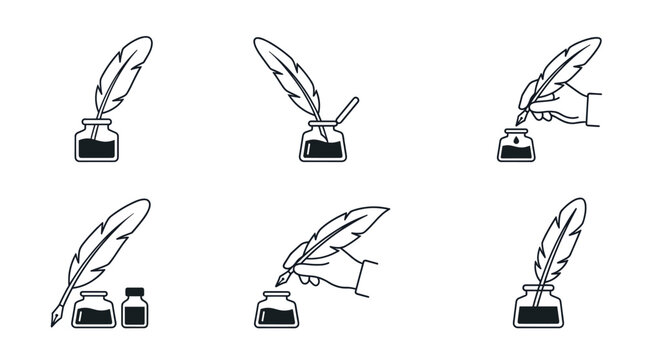 Hand drawn sketches of writing with quill and ink
