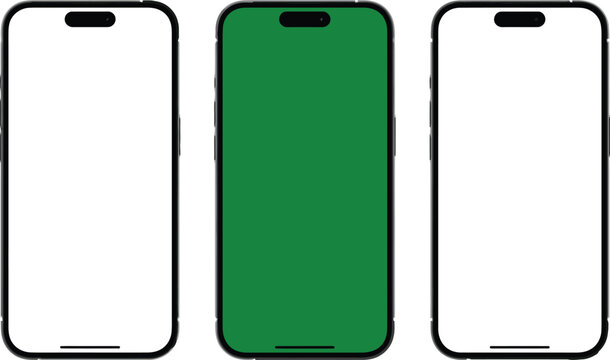 iPhone 17 Pro smartphone mockup isolated with empty, green, and white screen on transparent background