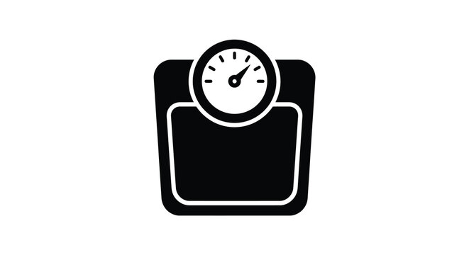 Bathroom scale with dial indicator black and white silhouette weighing weight measurement numeric graphic vector flat icon pictogram