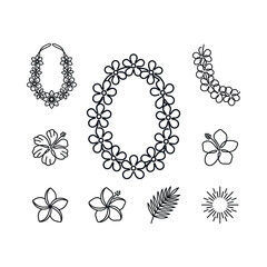 Tropical Flower Lei and Floral Elements Collection - Hand Drawn Vector Illustrations © dika