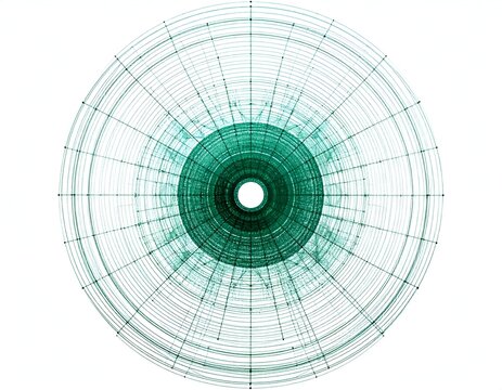 Technical green engineering radar blueprint compass circle chart isolated on white background abstract architecture measurement system illustration