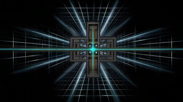 Abstract geometric pattern with glowing lines and central cross design