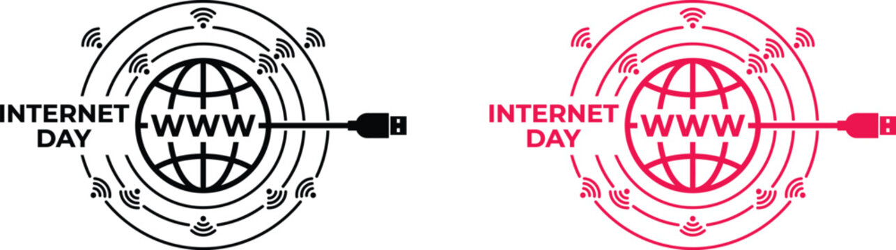 Internet day logo designs with usb cable and globe