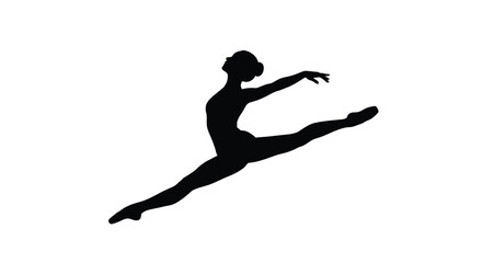 Ballet dancer in mid air split pose a black silhouette against a white background silhouette ballerina dance performing © Sumon
