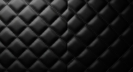 Fototapeta premium Black Quilted Leather Texture Background, Diamond Pattern, Luxury Material