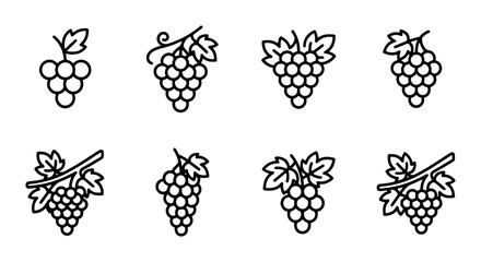 Obraz premium Grape Icons Set, Vineyard Fruit Vector Graphics, Winery Harvest Line Art Collection