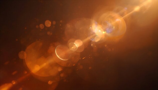 A vibrant and dramatic display of golden light and lens flares in a dark space