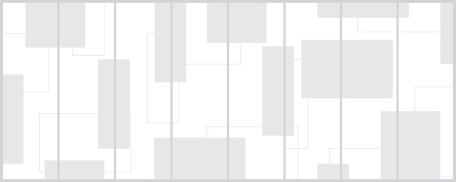 Abstract geometric background with light grey rectangles and vertical lines on white backdrop.