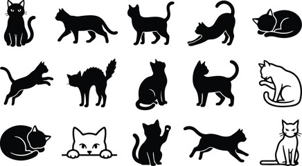 Obraz premium Black cat silhouettes collection diverse poses for graphic design projects