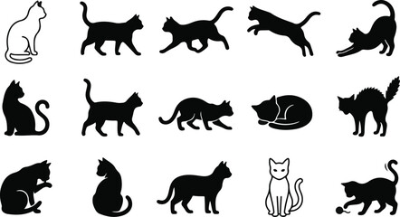 Obraz premium Collection of black cat silhouettes and outlines