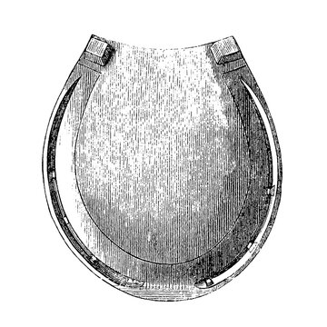 Therapeutic horseshoe with fitted lid secured by screw studs, old vintage illustration, 1889.