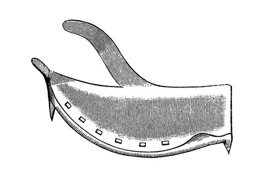 Winter claw iron with textured pattern and curved shape, old vintage illustration, 1889.