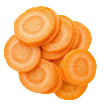Perfectly round carrot slices, arranged in a neat pile. full length isolate on transparent background