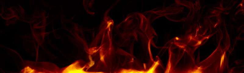 Fototapeta premium Fiery red smoke and flames dynamic abstract border on black background