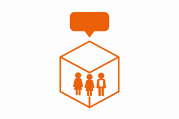 Fototapeta premium Orange isometric human figure icon inside a cube on a white background