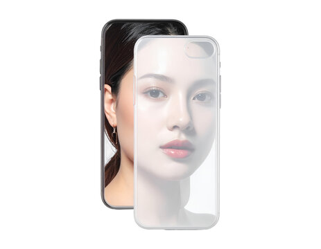 Transparent glass screen protector film for smartphone view isolated on white background product mockup