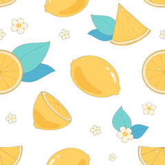 Obraz premium Adorable seamless fabric print featuring lemons and flowers – perfect for children and those who love cute designs.