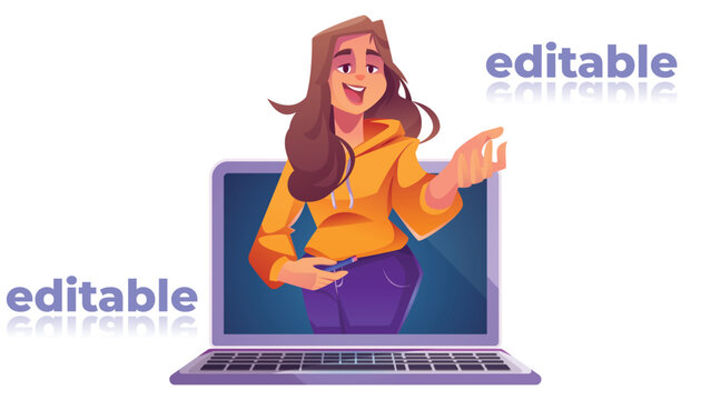 Woman Emerging from Laptop Screen Illustration