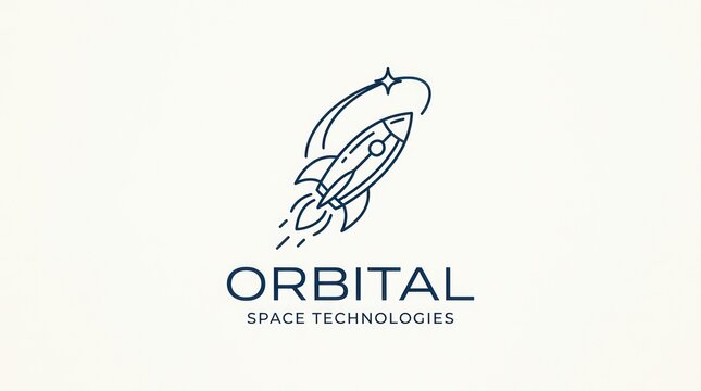 Orbital space technologies logo with rocket following trajectory with star.