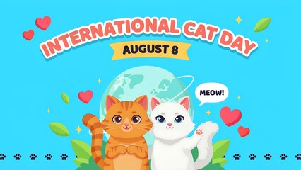 Fototapeta premium International Cat Day banner with cute kittens