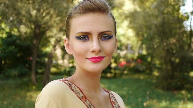 portrait charming modest young woman
