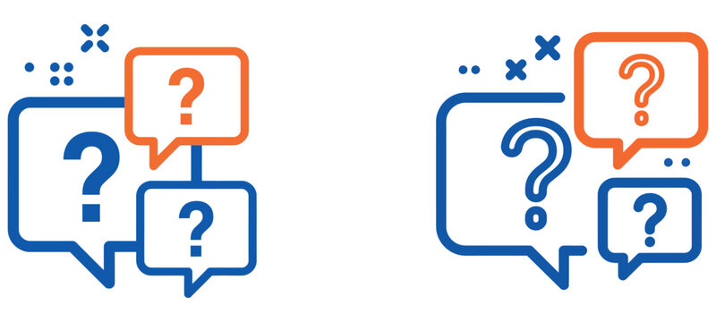 Set of colorful speech bubble icons with question marks for customer support and FAQ design.