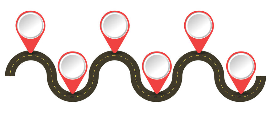 Winding road with navigation markers indicating a journey or path forward