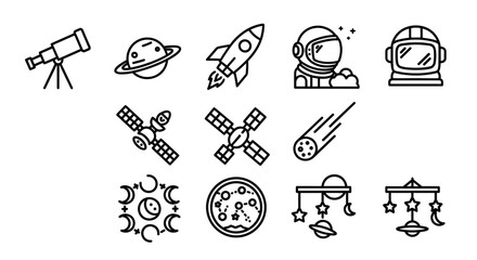 Space exploration and astronomy collection icon set. © Prime