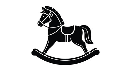 Black silhouette of a rocking horse with detailed mane and saddle silhouette © RmANom